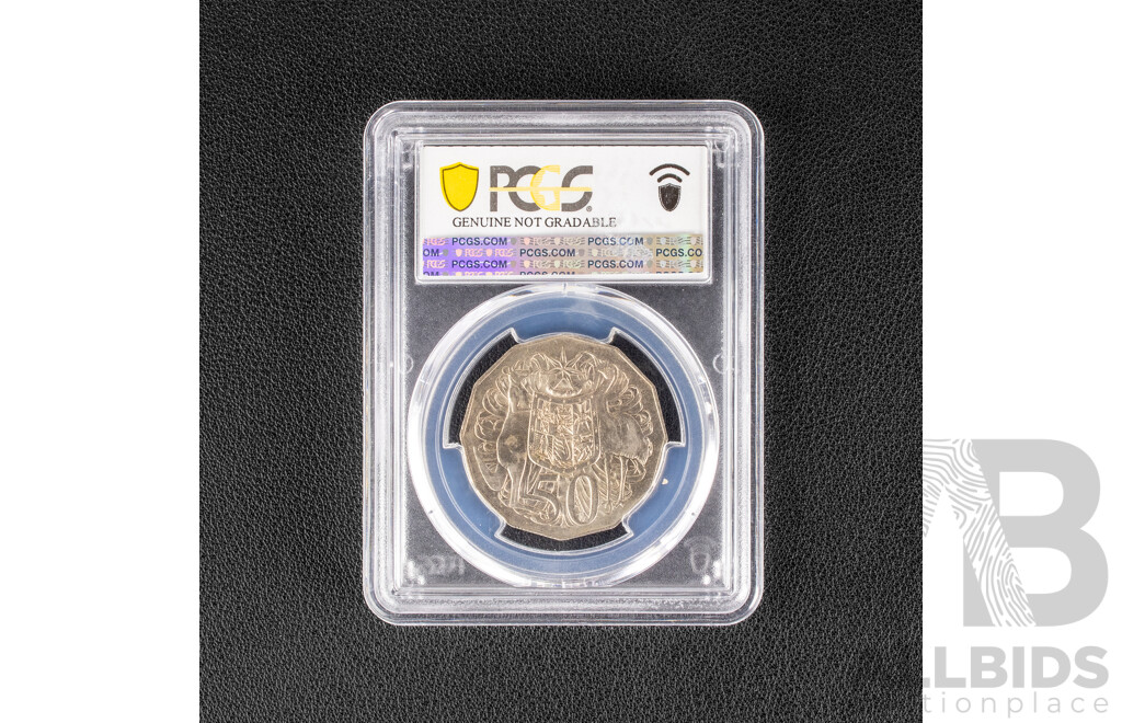 Australian 1971 Fifty Cent Coin, PCGS Scratch AU Detail