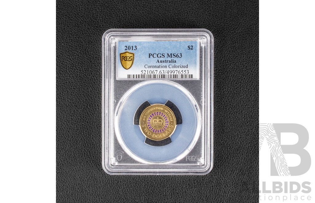 Australian 2013 Two Dollar Coin, 60th Anniversary QE2 Coronation, PCGS MS63