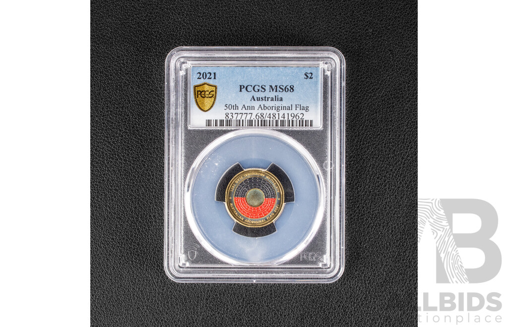 Australian 2021 Two Dollar Coin, 50th Anniversary of Aboriginal Flag, PCGS MS68