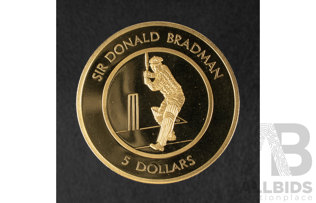 Australian RAM 1996 Five Dollar Proof Coin, Donald Bradman Tribute