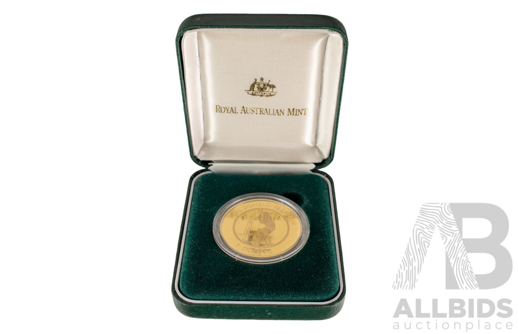 Australian RAM 1996 Five Dollar Proof Coin, Donald Bradman Tribute