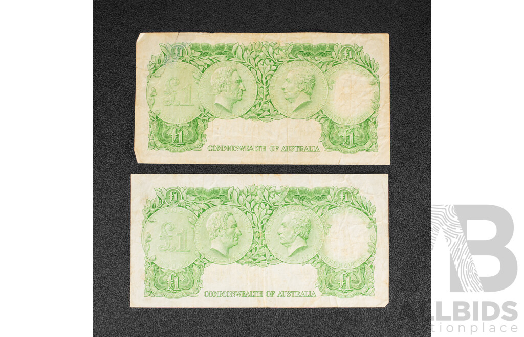 Australian 1953, 1961 One Pound Notes R33,R34b Coombs/Wilson