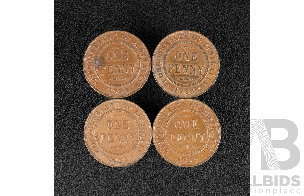 Australian Pennies 1933 1934 1935 1936