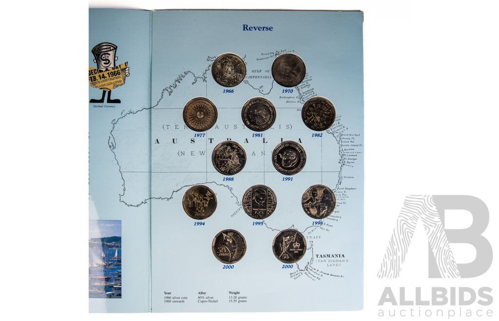 Twelve Australian UNC Commemorative Fifty Cent Coins 1966-2000