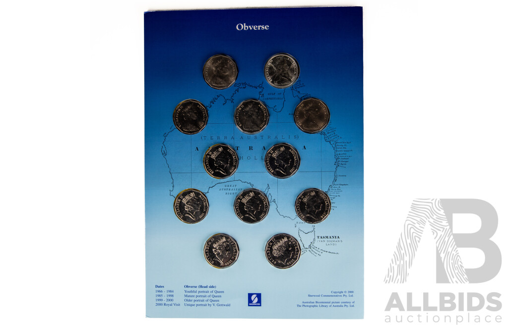 Twelve Australian UNC Commemorative Fifty Cent Coins 1966-2000