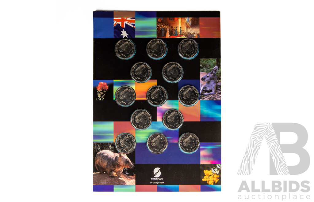 Twelve Australian UNC Commemorative Fifty Cent Coins 1966-2000