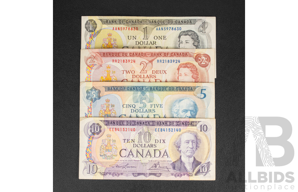 Four Canadian 1970's Banknotes