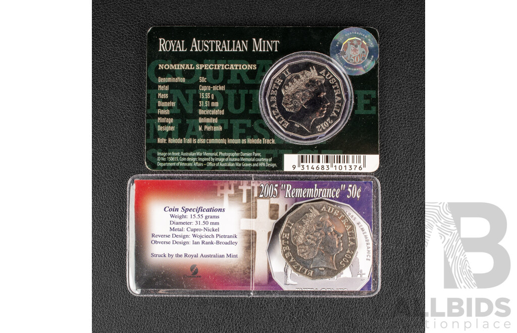 Australian Fifty Cents 2005, 2012, Remembrance and Kokoda Trail