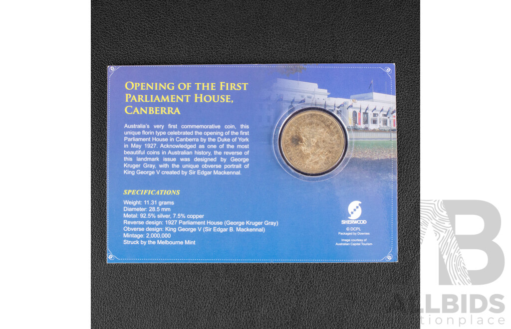 Australian KGV 1927 Florin, Canberra Commemorative .925