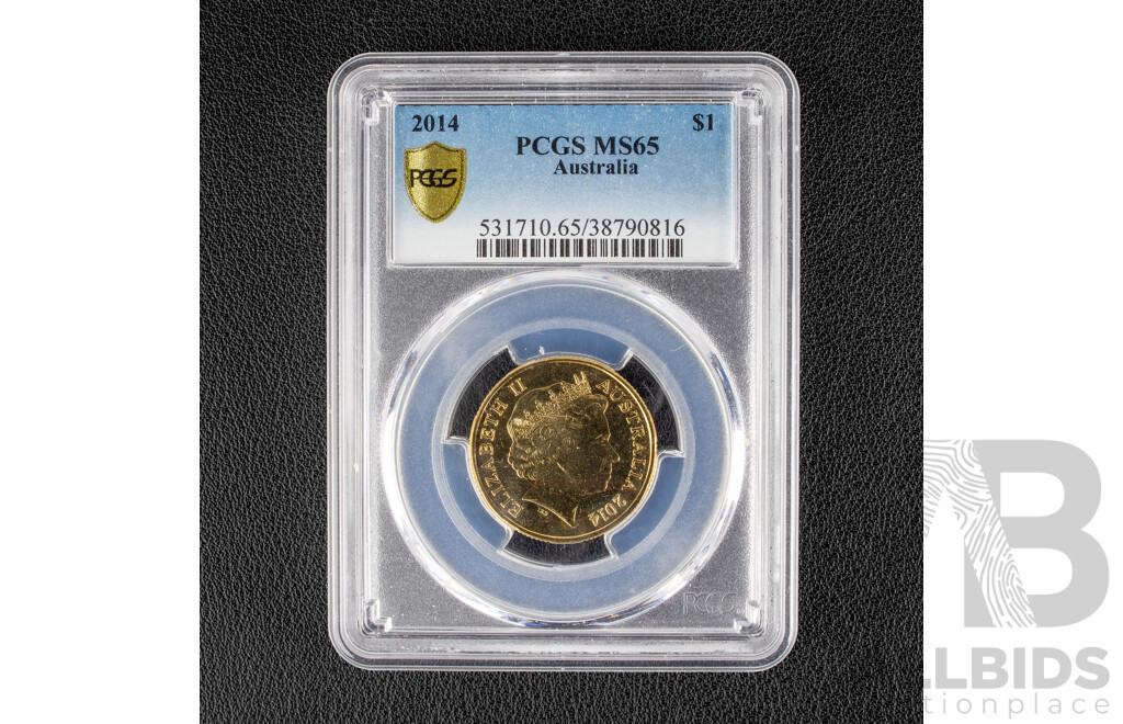 Australian RAM 2014 One Dollar Coin, Graded PCGS MS65, Choice UNC 40