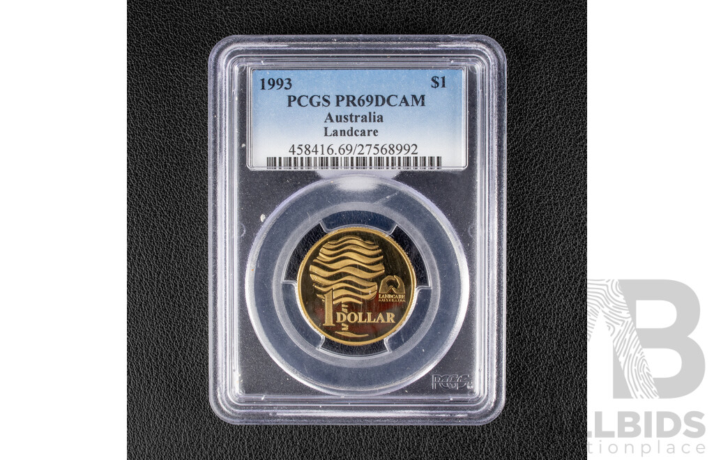Australian RAM 1993 One Dollar Coin, Landcare, Graded PCGS Proof PR69DCAM. 50