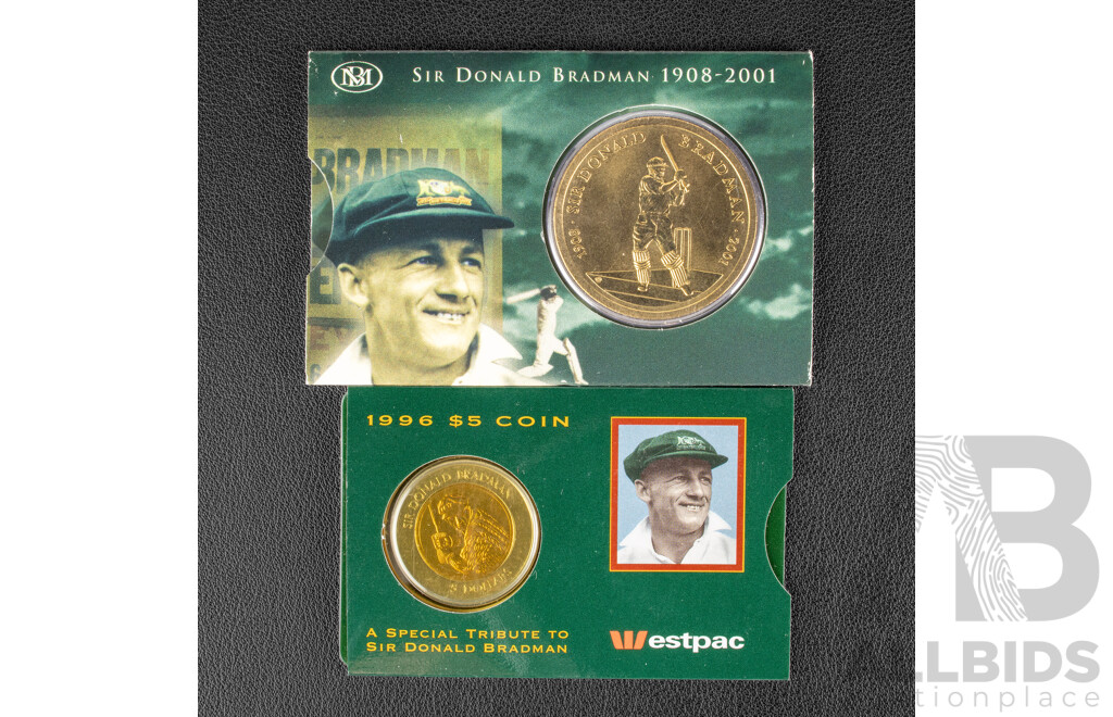 Australian RAM 1996 and 2001 Five Dollar Coins, Donald Bradman