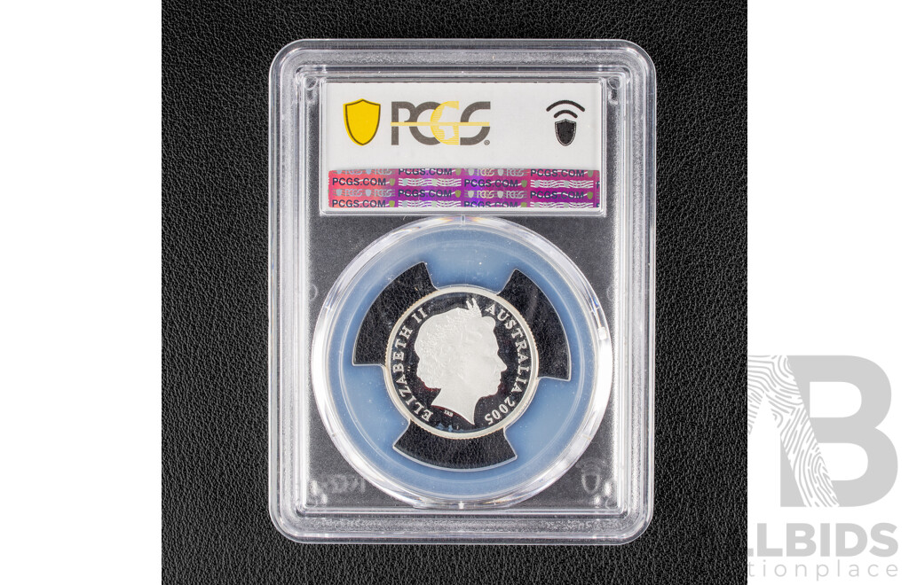 Australian RAM 2005 RAM Silver Proof One Dollar Coin, 60 Years WW2, Dancing Man, Graded PCGS PR69 100.
