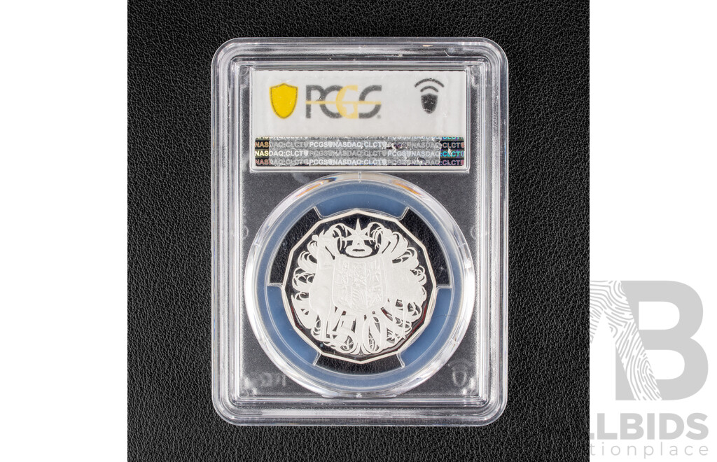 Australian RAM 2009 Silver Proof Fifty Cent Coin, Coat of Arms, Graded PCGS PR69 DCAM. 100