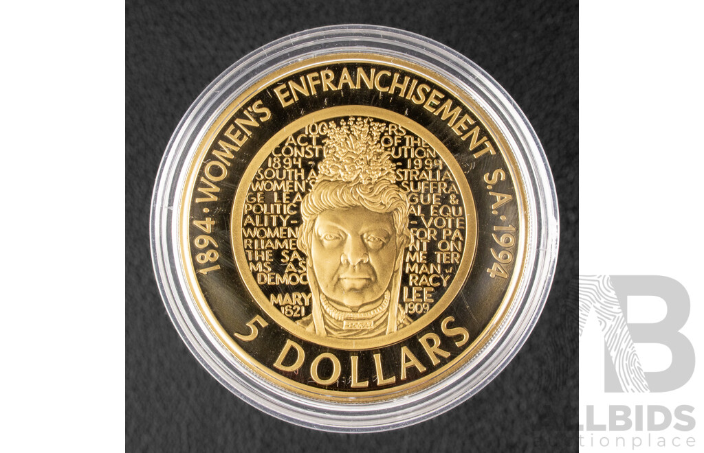 Australian RAM 1994 Bimetallic Five Dollar Coin, One Hundred Years of the Enfranchisement of Women in South Australia
