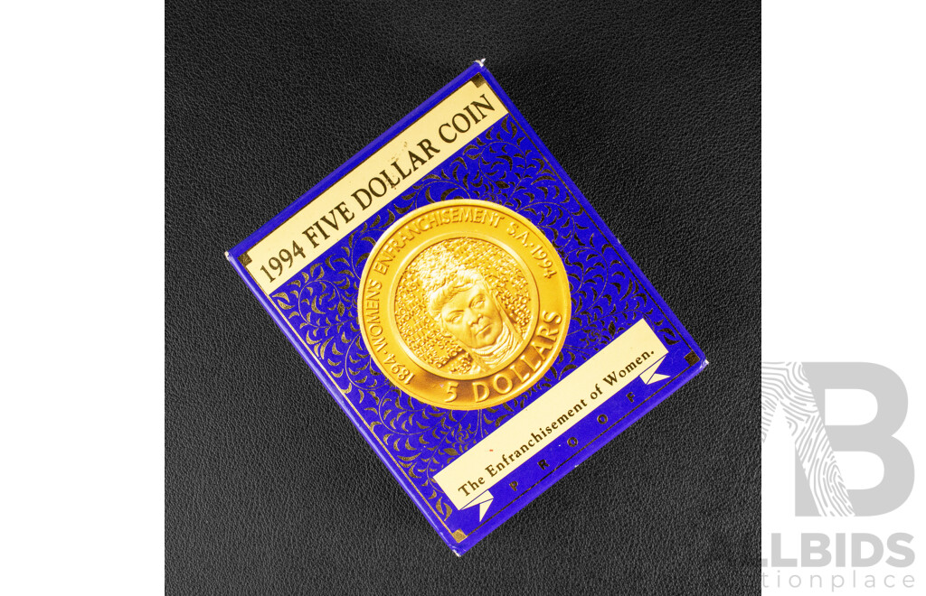 Australian RAM 1994 Bimetallic Five Dollar Coin, One Hundred Years of the Enfranchisement of Women in South Australia