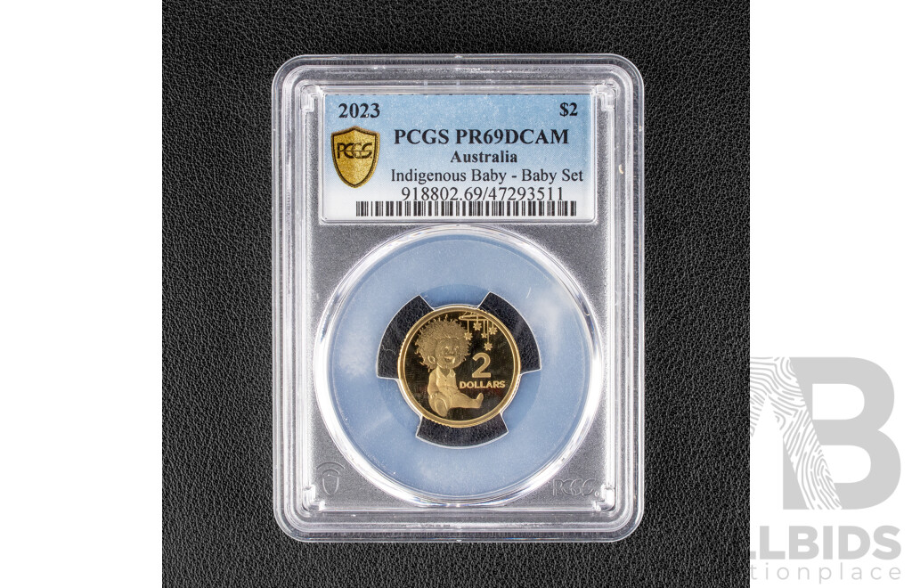 Australian RAM 2023 Proof Two Dollar Coin, Indigenous Baby, Graded PCGS PR69DCAM. 50