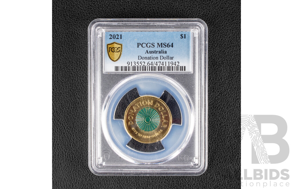 Australian RAM 2021 One Dollar coin, Donation Dollar, Graded PCGS MS64 Choice UNC. 30