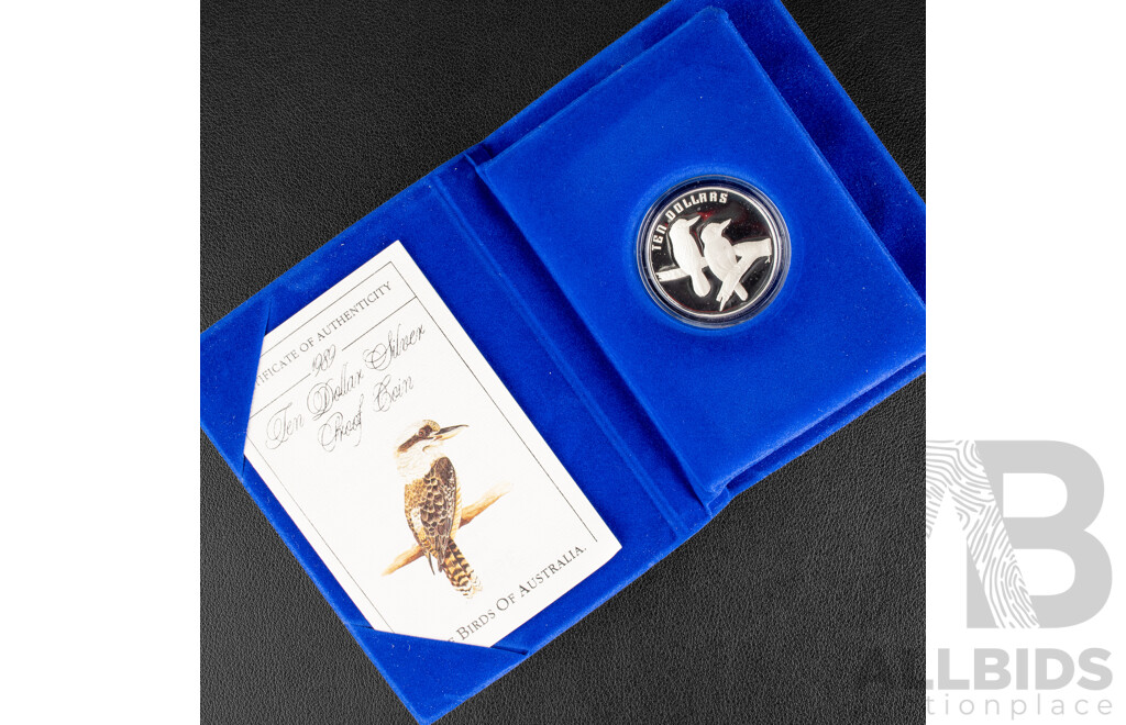 Australian RAM 1989 Silver Proof Ten Dollar Coin, Birds of Australia, Kookaburra .925