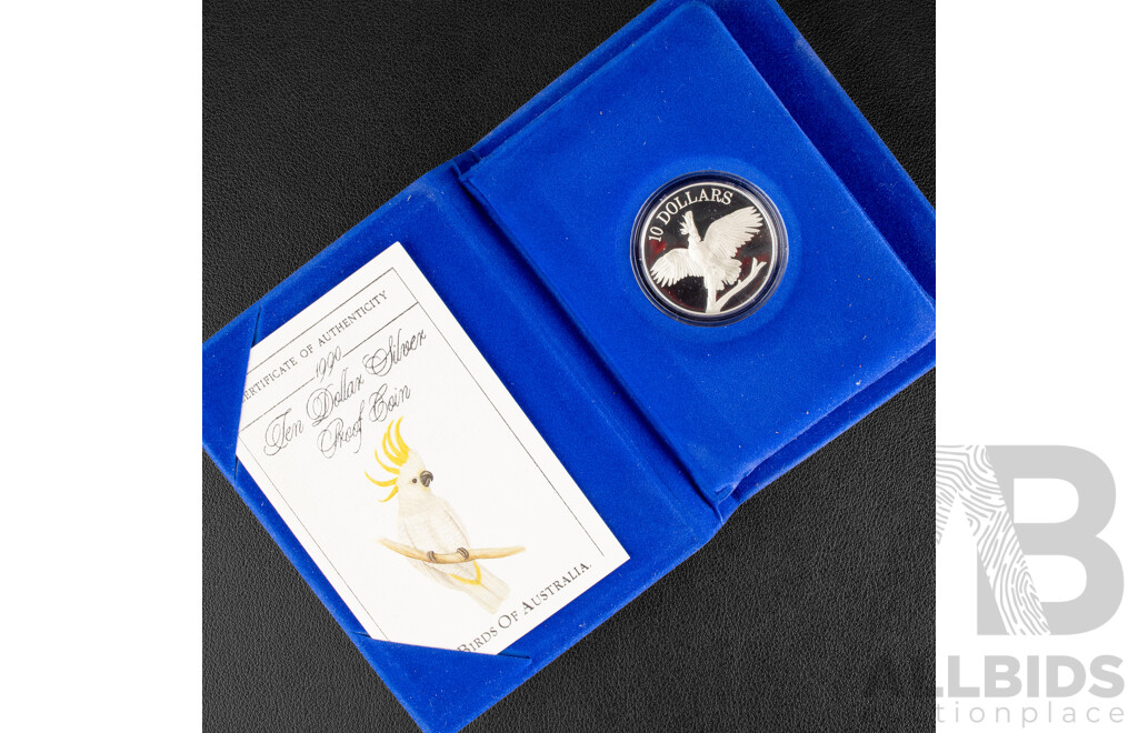 Australian RAM 1990 Silver Ten Dollar Coin, Birds of Australia, Cockatoo .925