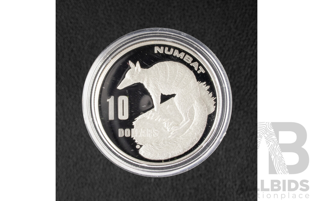 Australian RAM 1995 Piedfort Silver Proof Ten Dollar Coin, Endangered Species, Numbat .925