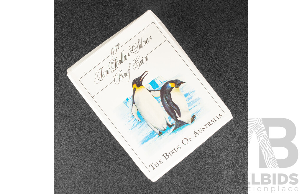 Australian RAM 1992 Silver Proof Ten Dollar Coin, Birds of Australia, Emperor Penguin .925