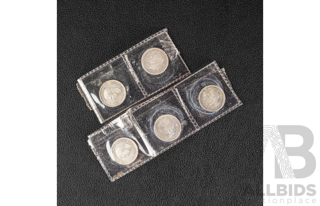 Four Australian KGVI Silver Threepence 1938,1939, 1940, 1941, 1943 High Grade .925