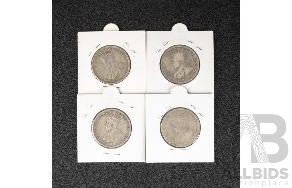 Four Australian KGV Silver Florins 1925, 1926, 1928, 1931 .925