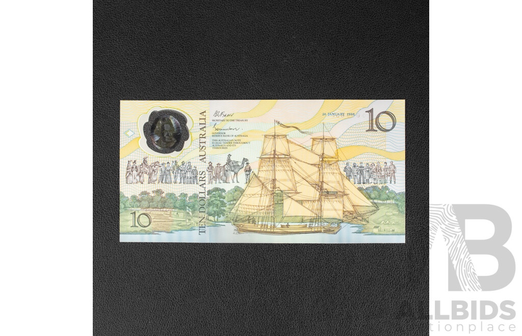 Australian 1988 Ten Dollar Note, Bicentennial Fraser/Evans, Collector Issue