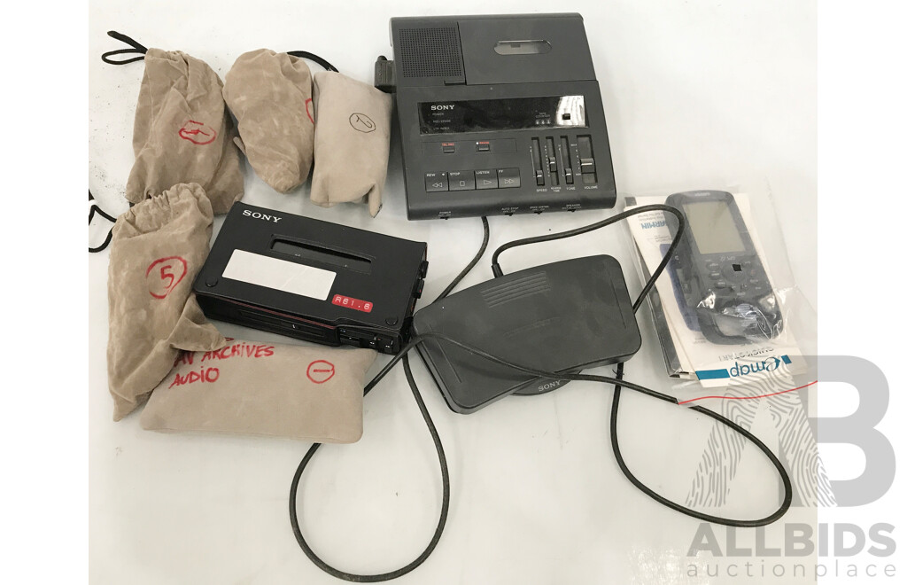 Sony (BI-85) Cassette Transcriber with Foot Pedal,  Sony (WM-D6C) Walkman Professional Cassette Recorder, and Other Equipment