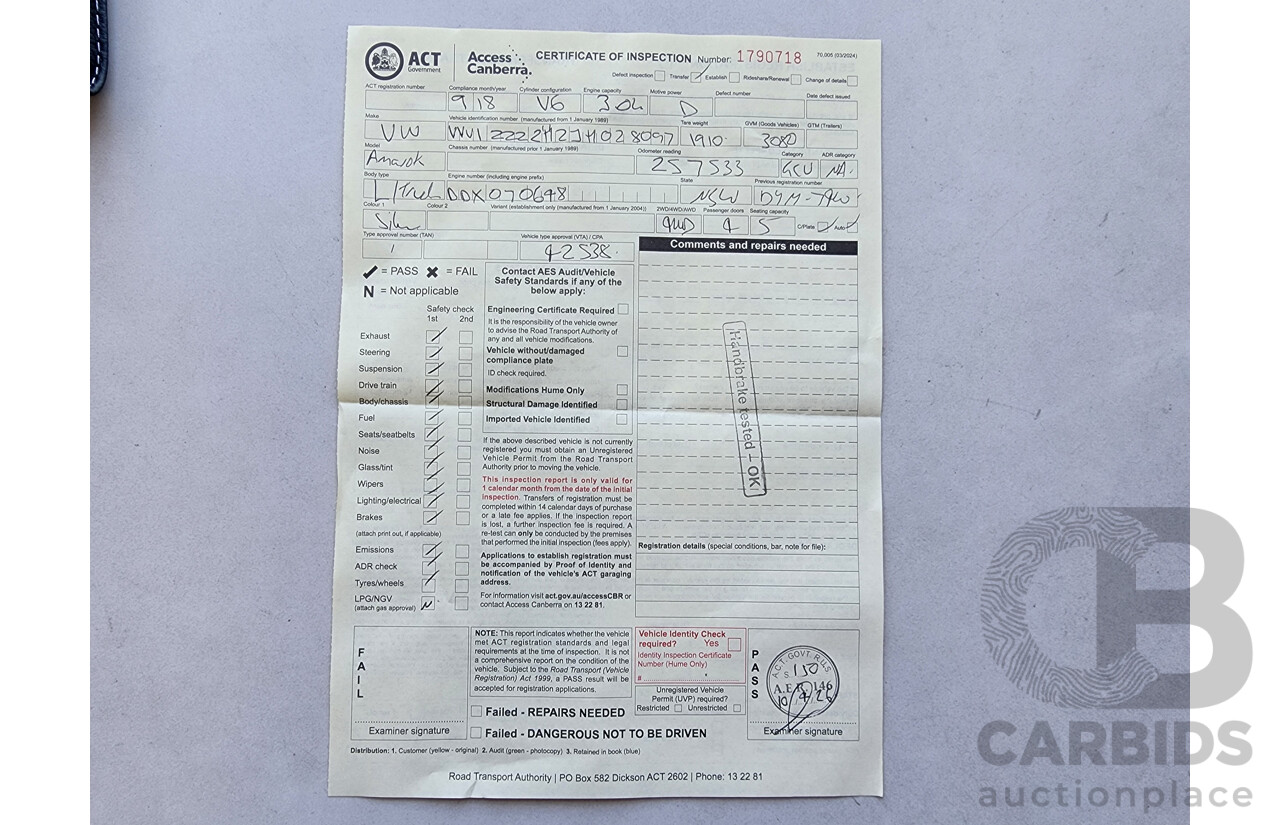 9/2018 Volkswagen Amarok TDI 550 Highline MY18 Dual Cab Utility Silver 3.0L