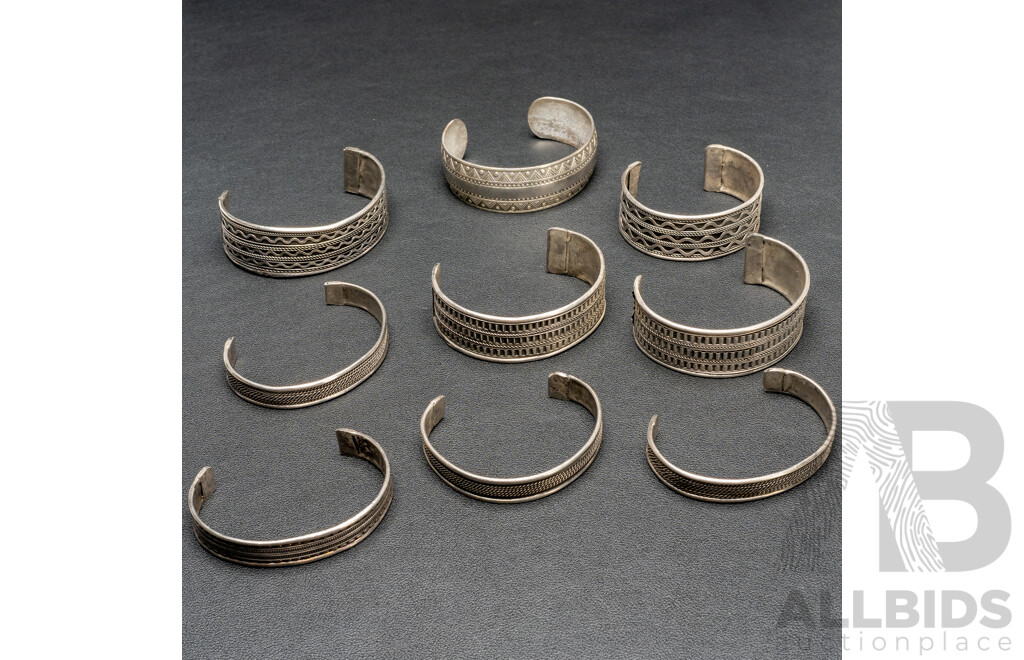 Silver Tone Cuff Bangles - Lot of 9