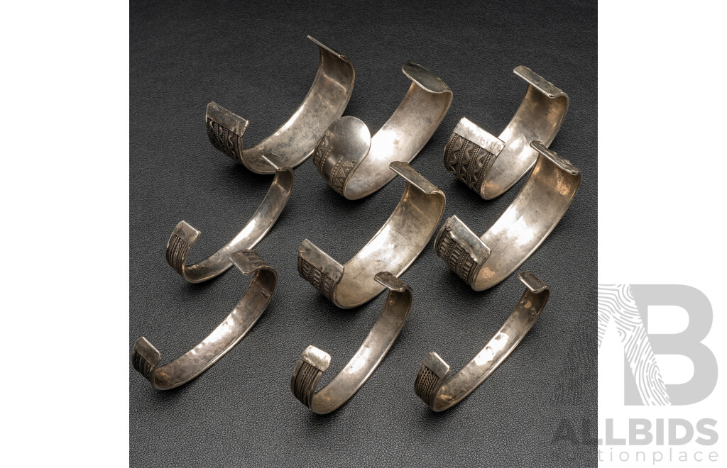 Silver Tone Cuff Bangles - Lot of 9