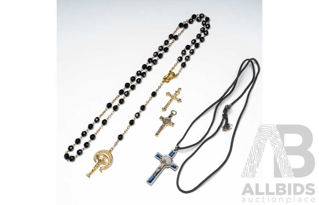 Collection of Catholic Devotional Crosses & Beads - Lot of 4