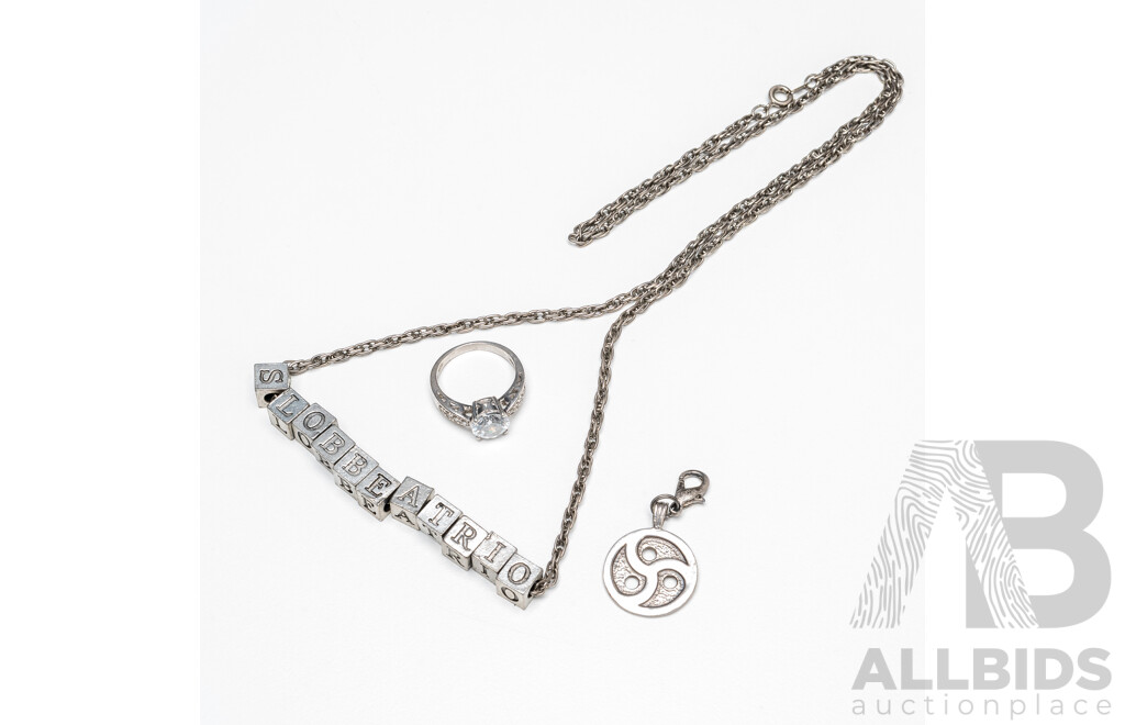 925 Sterling Silver Ring and Pendant with Silver Tone Necklace - 7.87gms