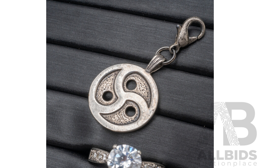 925 Sterling Silver Ring and Pendant with Silver Tone Necklace - 7.87gms