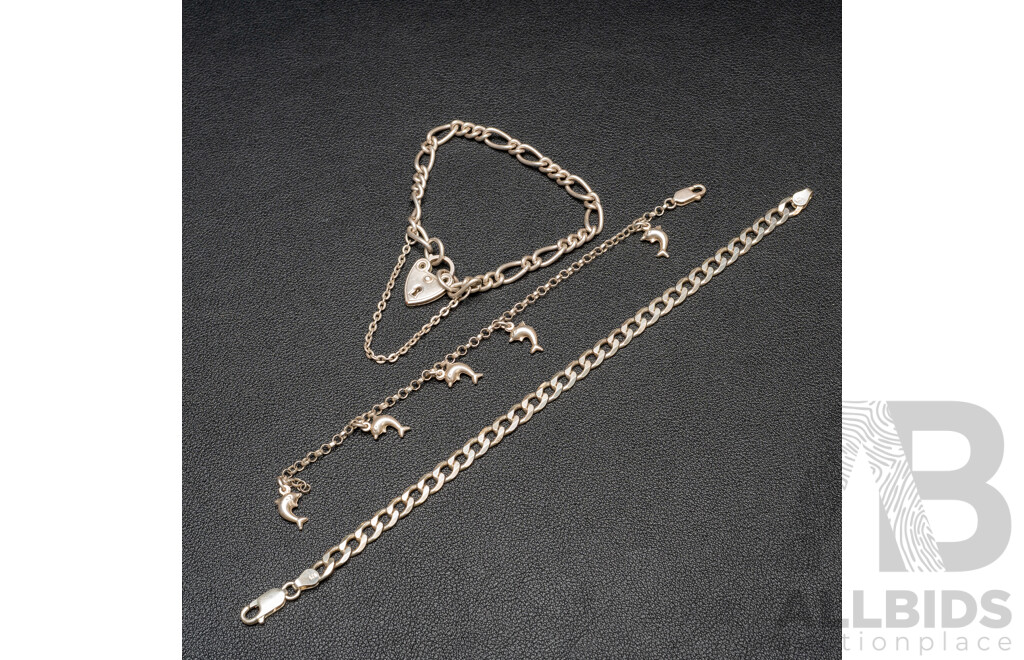 925 Sterling Silver & Silver Tone Bracelets - Lot of 3