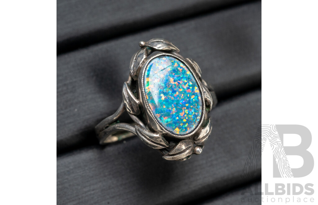 Vintage 925 Sterling Silver & Opal Ring - Size O