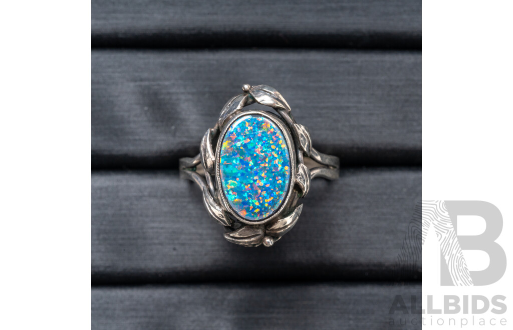 Vintage 925 Sterling Silver & Opal Ring - Size O