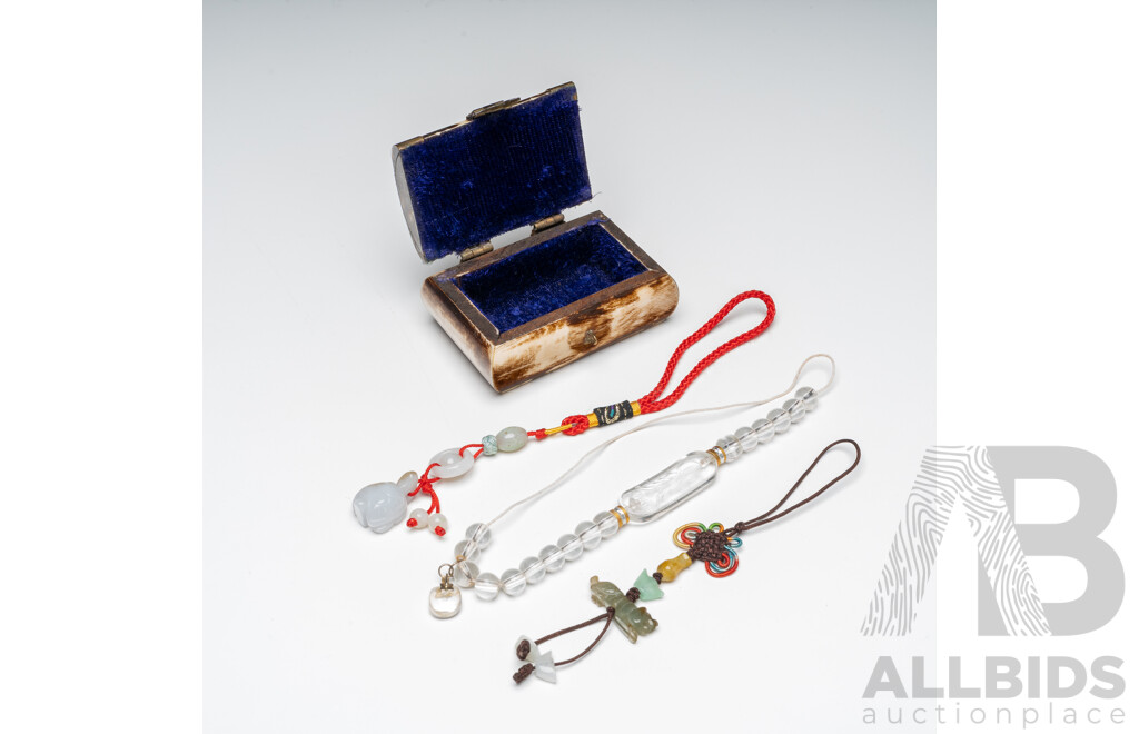 Collection of Traditional Pendants in a Bone & Brass Trinket Box - Lot of 4