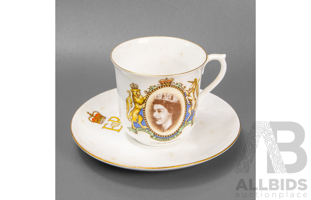 Shelley Commemorative Elizabeth II Coronation Tea Cup and Saucer 1953