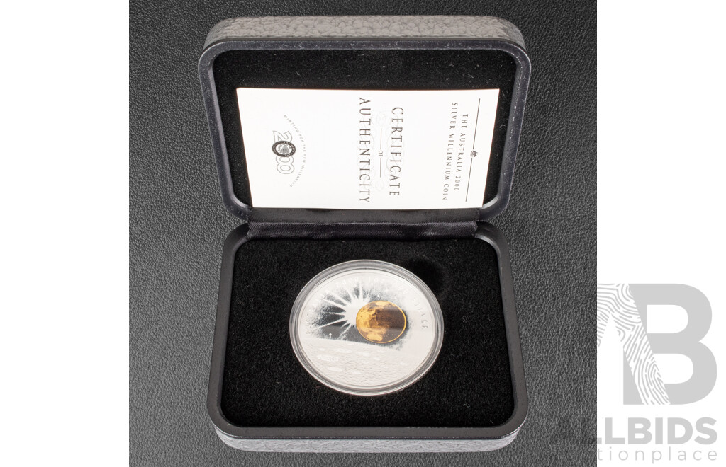 Australian Perth Mint 2000 Silver One Dollar Coin, Silver Millennium Coin .999