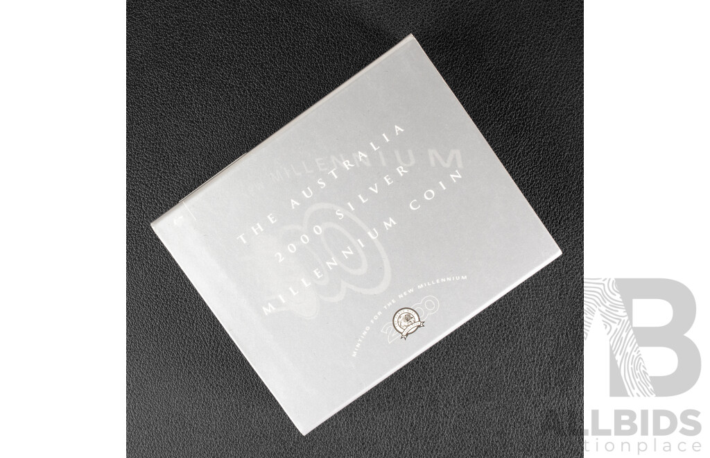 Australian Perth Mint 2000 Silver One Dollar Coin, Silver Millennium Coin .999
