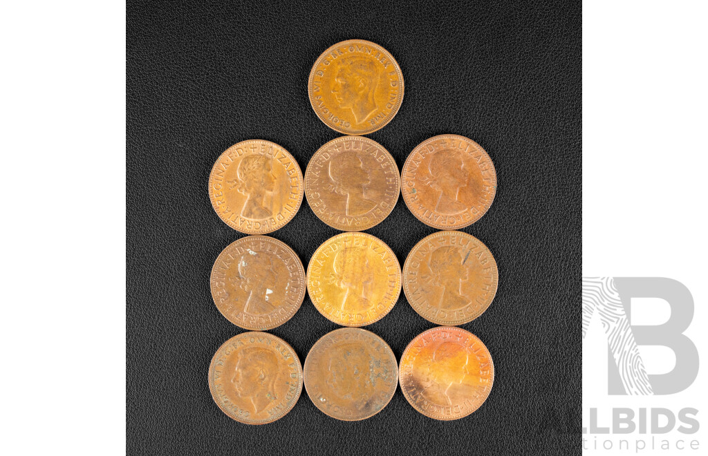 Australian 1946 Penny with 1960, 1957, 1959, 1953, 1943, 1960, 1956, 1959, 1950 Pennies