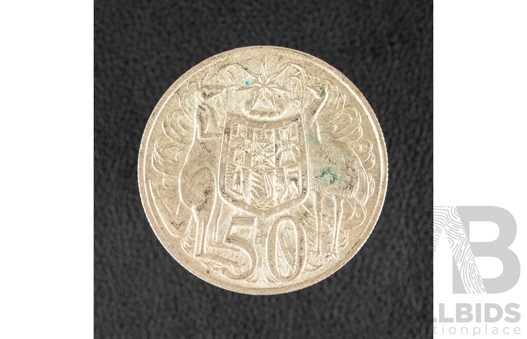 Australian 1966 Round Silver Fifty Cent Coin .800