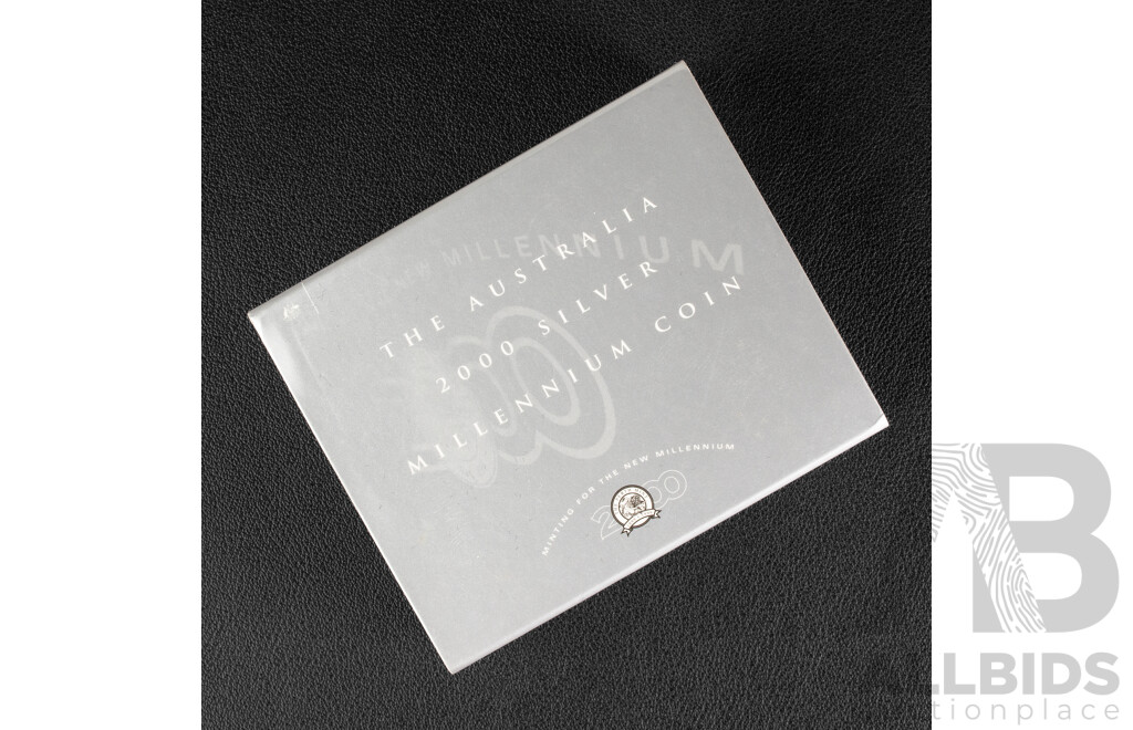 Australian Perth Mint 2000 Silver One Dollar Coin, Silver Millennium Coin .999