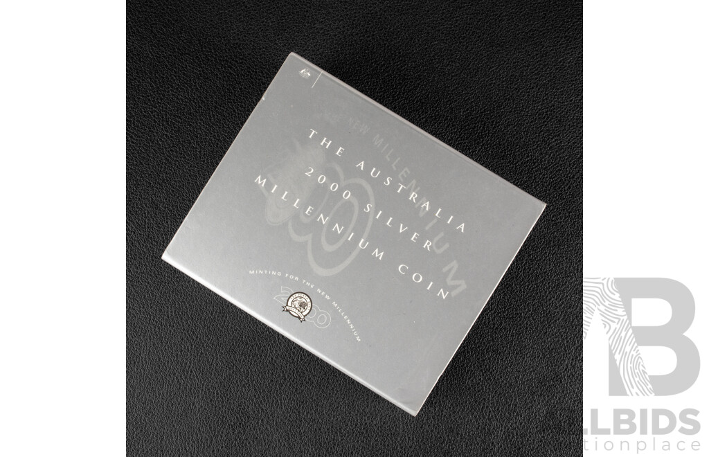 Australian Perth Mint 2000 Silver One Dollar Coin, Silver Millennium Coin .999