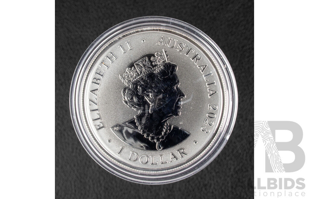 Australian RAM 2023 Silver Frosted One Dollar Frosted Coin, AC/DC .999