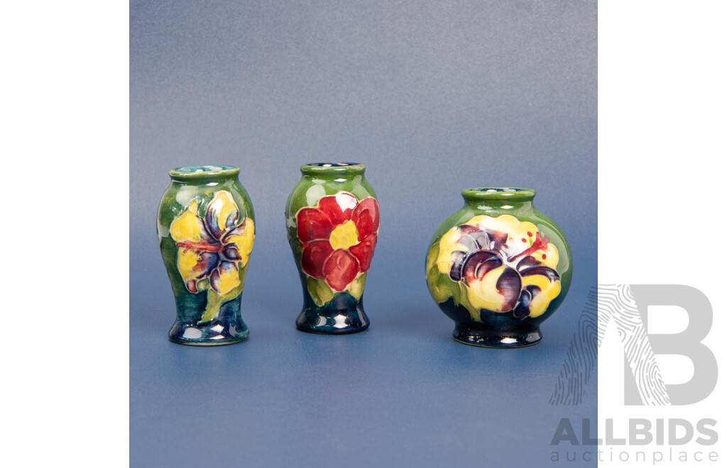 Collection of Three Miniature Moorecroft Vases