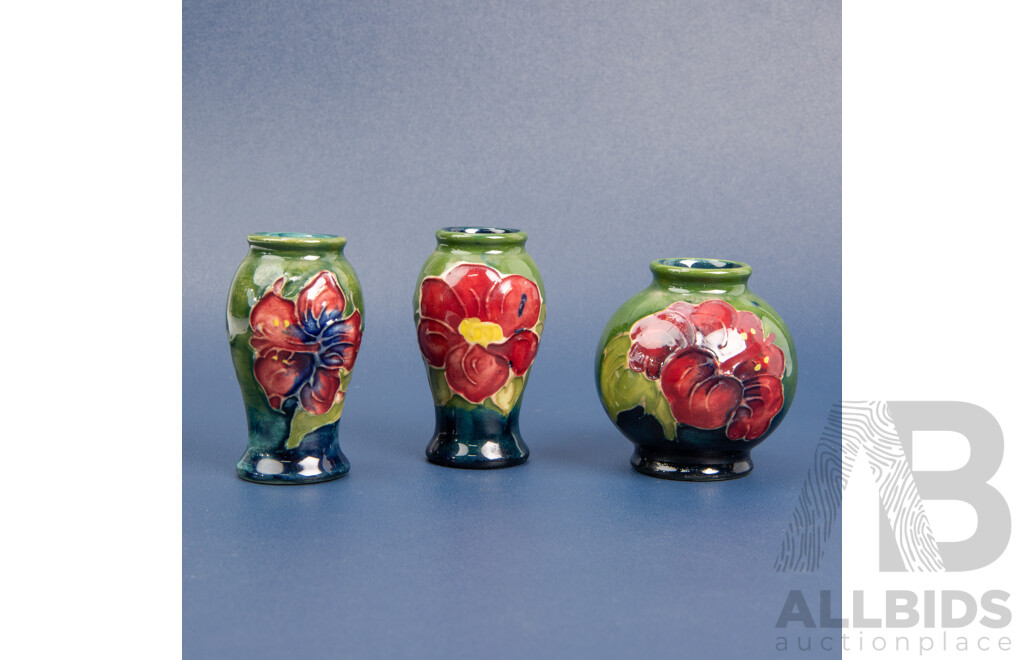 Collection of Three Miniature Moorecroft Vases